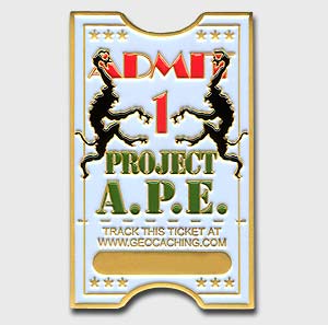 Project A.P.E. Gold Geocoin Tracking Bug Image
